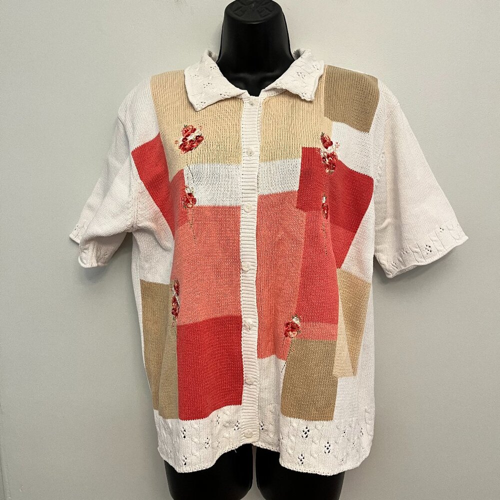 Tabi International Coastal Grandma Embroidered Floral Abstract Cardigan, Size XL